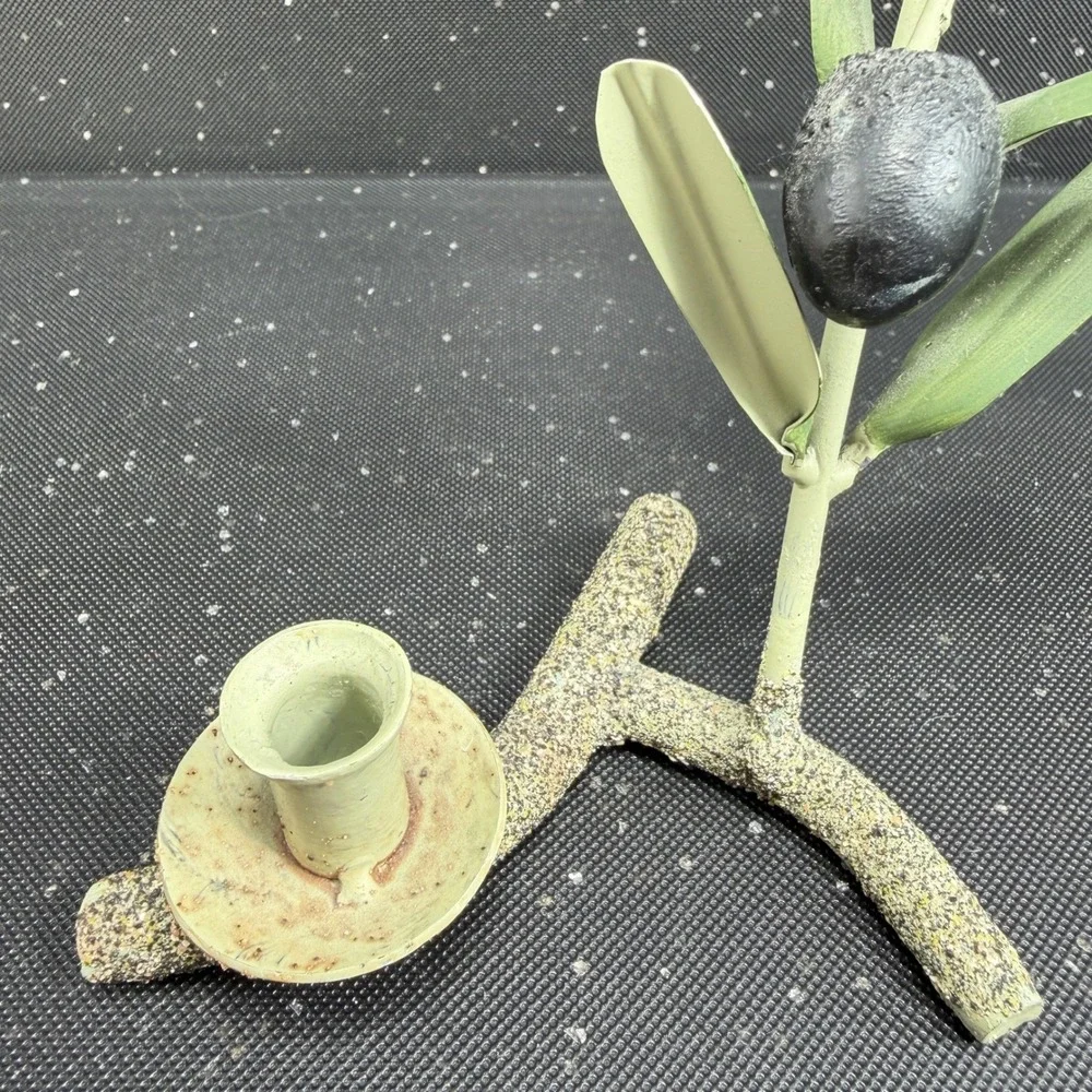 Metal Olive Branch Taper Candle Holder Set of 2 Green Leaf Botanical Decor 7in
